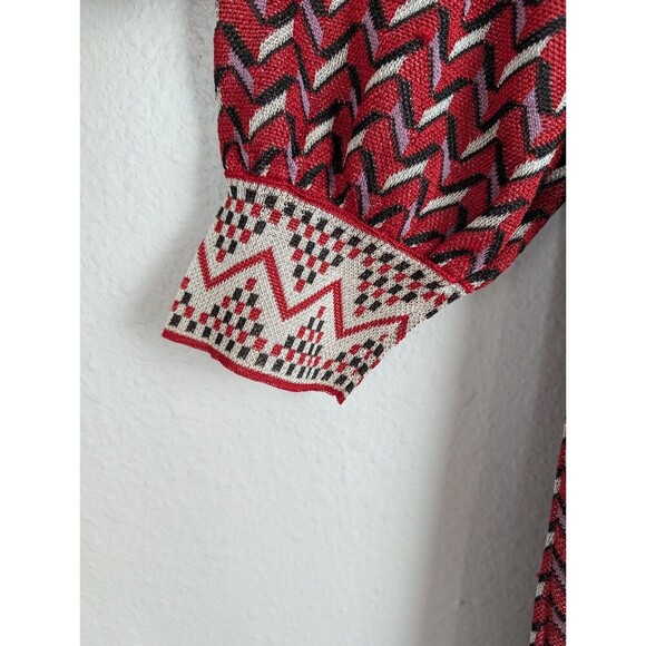 RARE Vintage Zara Metallic Thread Knit Dress Size M Red Chevron 200 - Picture 4 of 6